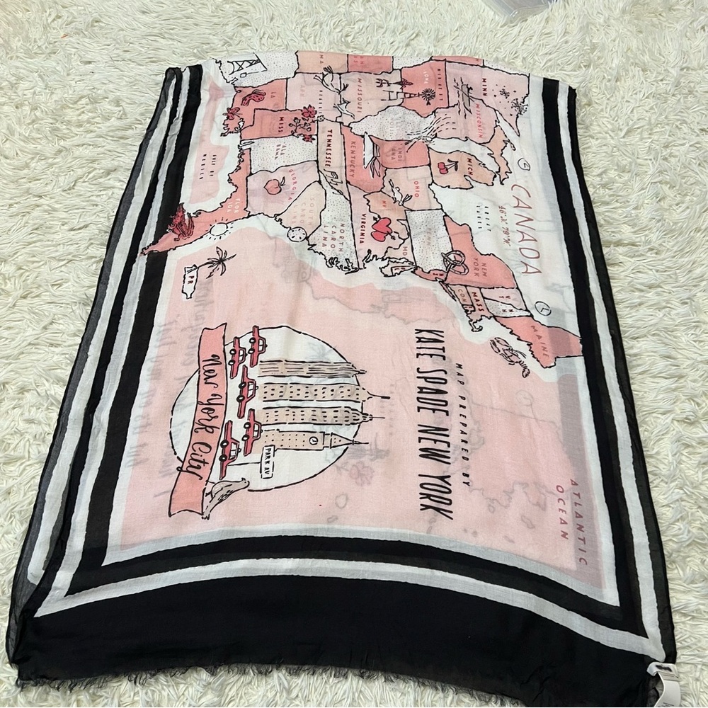 Kate Spade Map Of USA 80X30 inch Rectangle Viscose Scarf New No Tags Wanderlust - Picture 7 of 11